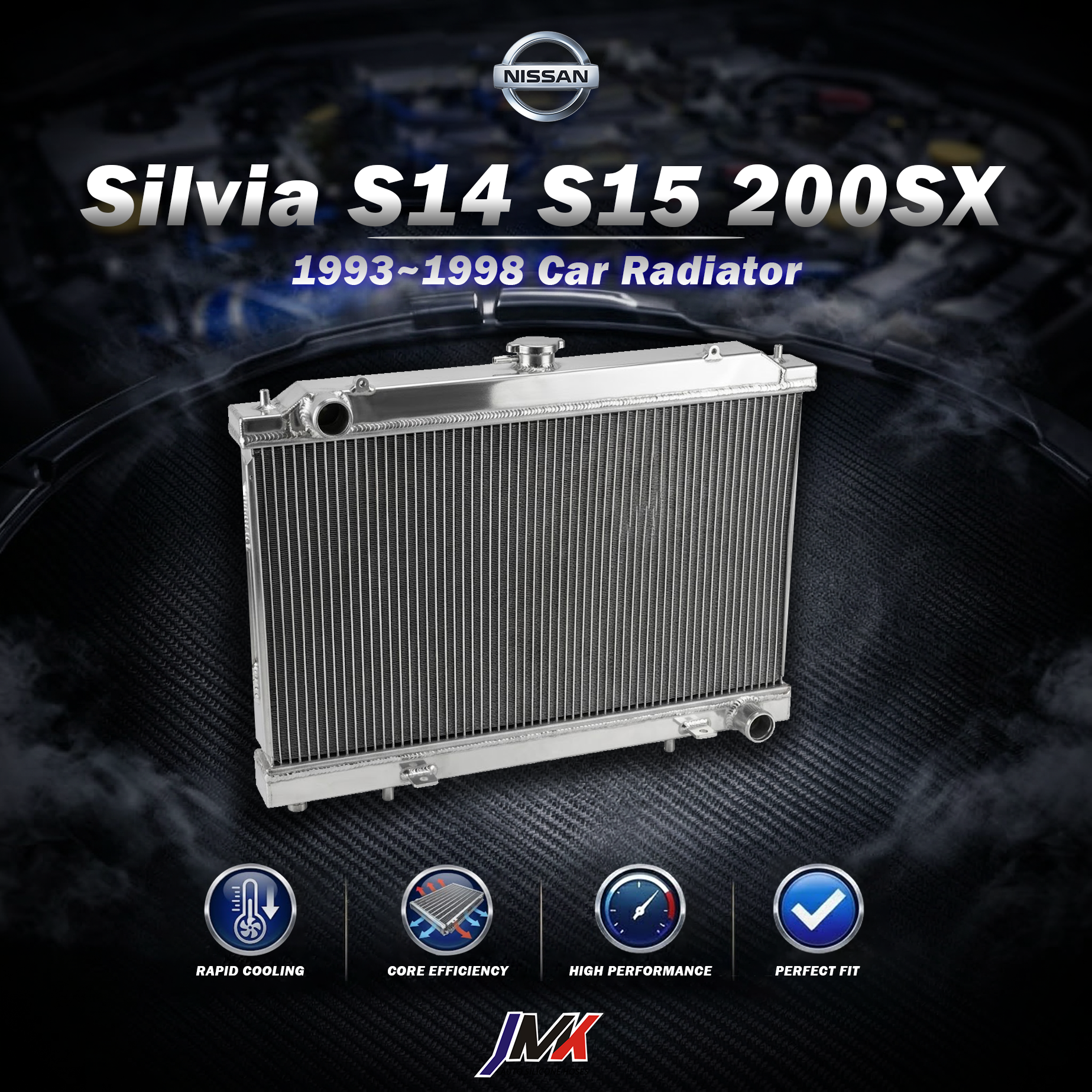 Nissan Silvia S14 S15 200SX 1993-1998水箱 【JMK原廠正貨】Nissan Silvia S14 S15 200SX 1993~1998 汽車水箱 台灣現貨:圖片 1